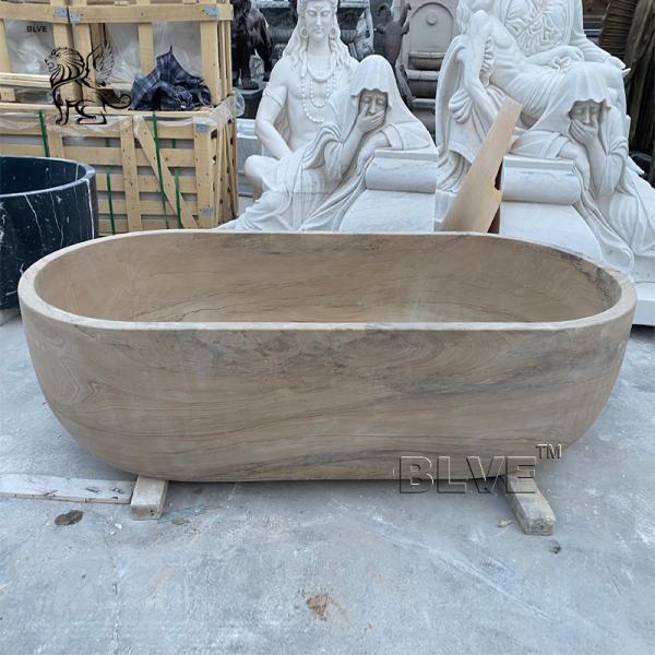 Marble Bathroom Bath Tub Large Oval Natural Stone Bathtub Freestanding Modern