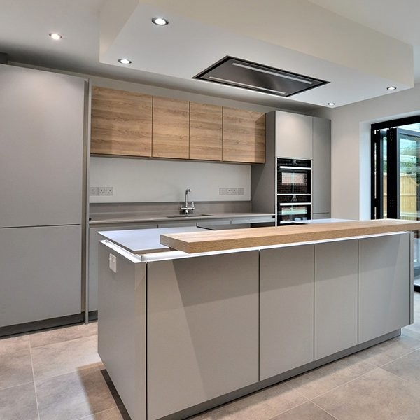 Large Solid Walnut Wood Color Modern Acrylic Kitchen Cabinets Cupboard