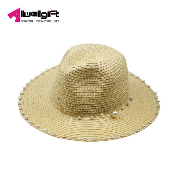Buy cheap Striped Pearl Beaded Summer Beach Hats For Women Sun Hats from wholesalers