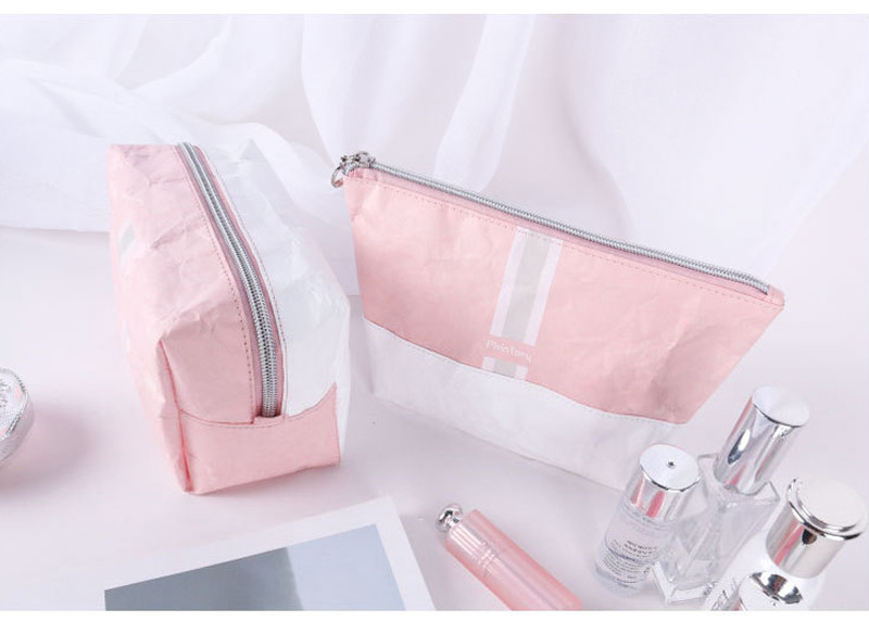 Wholesale Waterproof Foldable Brand Tyvek Pink Makeup Bag Customizable