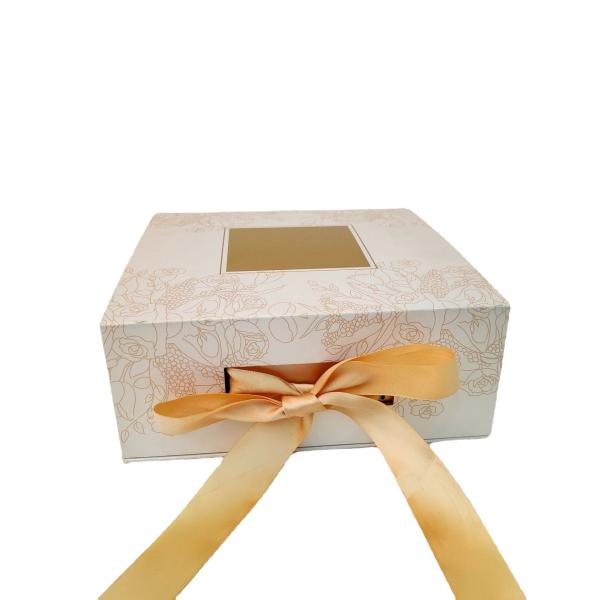 Buy cheap WaterProof Paper Gold Ribbon Cake Box With Window Food Grade from wholesalers