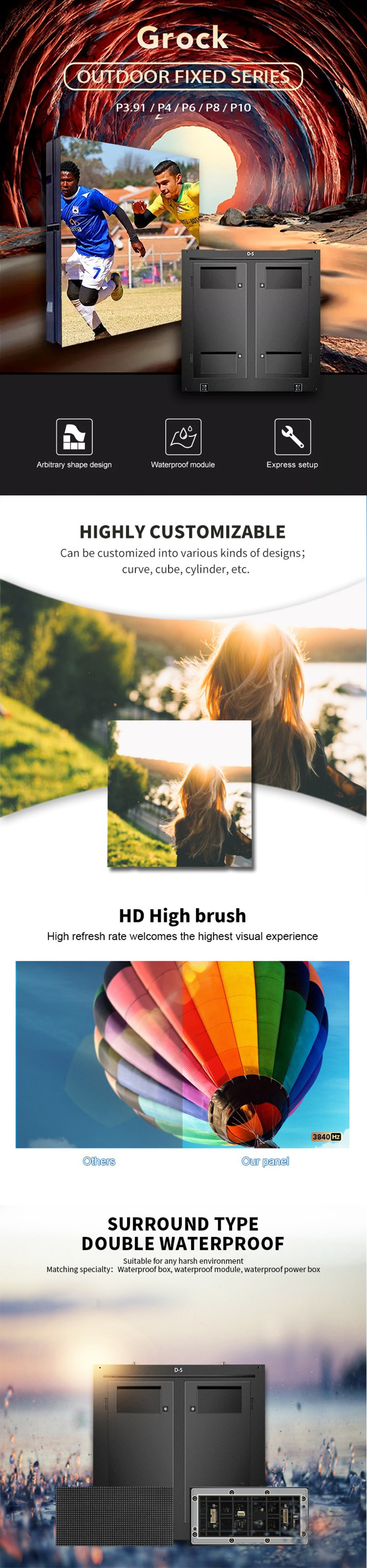 Fixed Installation Seamless Video Walls , 3D LED Display For Outdoor