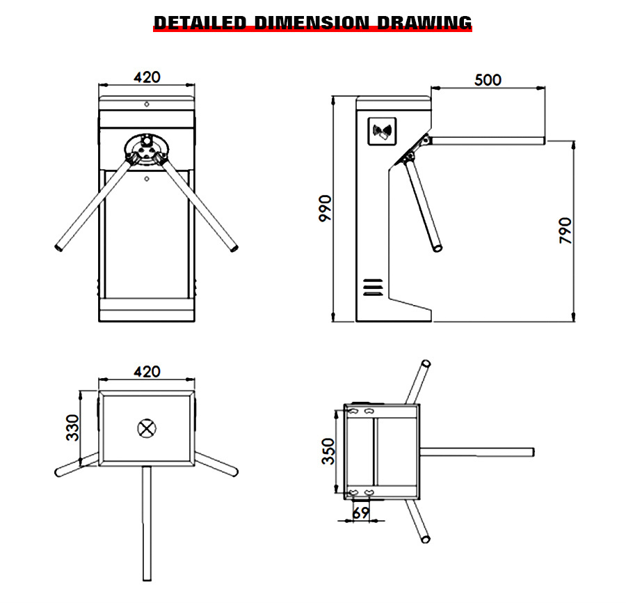 HCW Portable Automatic Systems Tripod Turnstile 100W Pedestrian Traffic Control