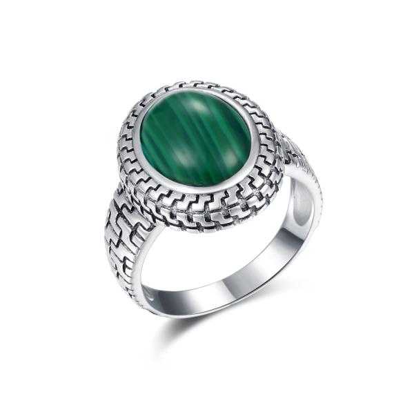 Buy cheap Womens 925 Silver Gemstone Rings Oval Egg Shape Malachite Engagement Rings from wholesalers