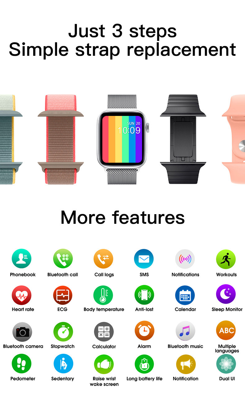 1.75 Inch Mtk Chipset Wallpaper Smartwatch IWO W26+ Pro ECG