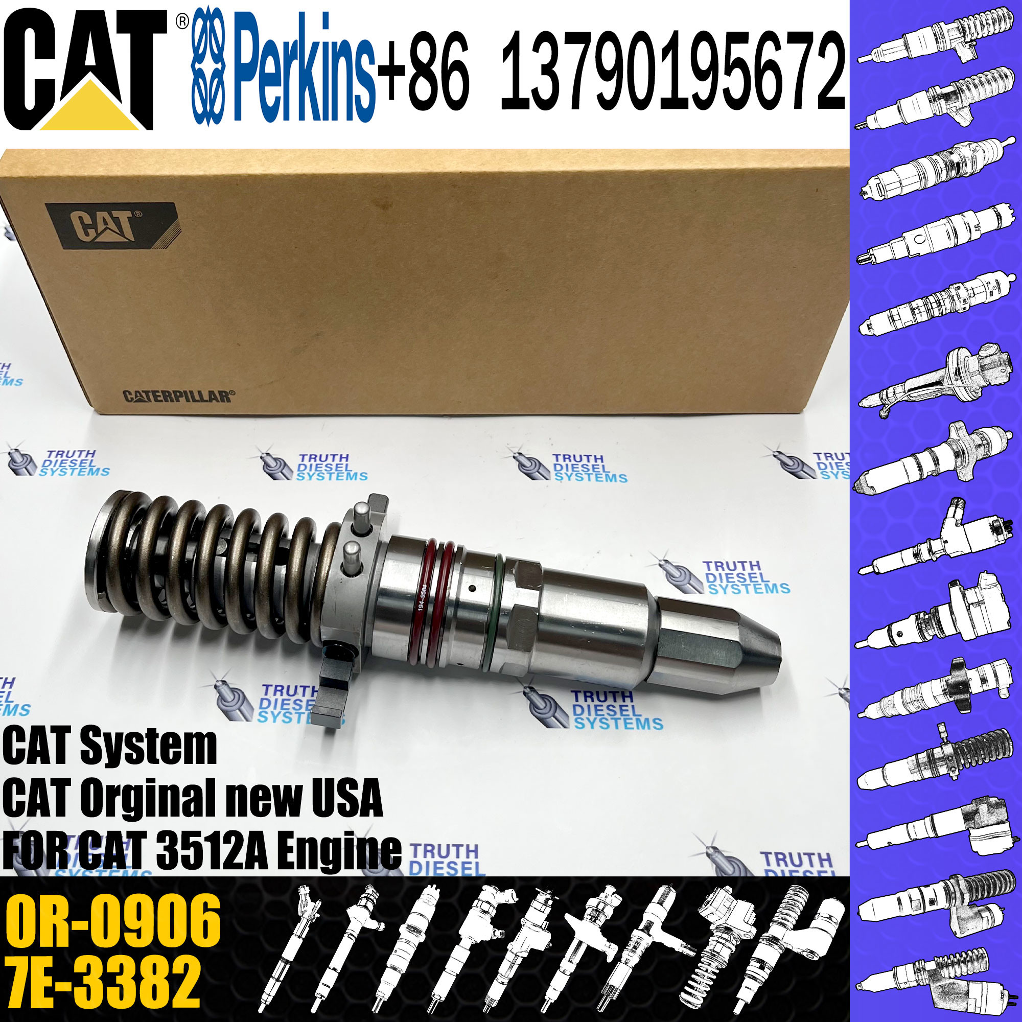 common rail injector 7C-0345 7E-6048 0R-0906 7C-4175 7C-4173 9Y-1785 6I-3075 7C-9578 10R3053 for C-A-T 3500A engine