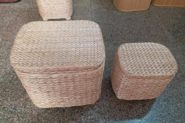 Buy cheap Natural Straw Household Storage Stool Grass Bamboo Woven Ottoman Box Eco-Friendly Hand-Woven Grass Rattan Stools from wholesalers