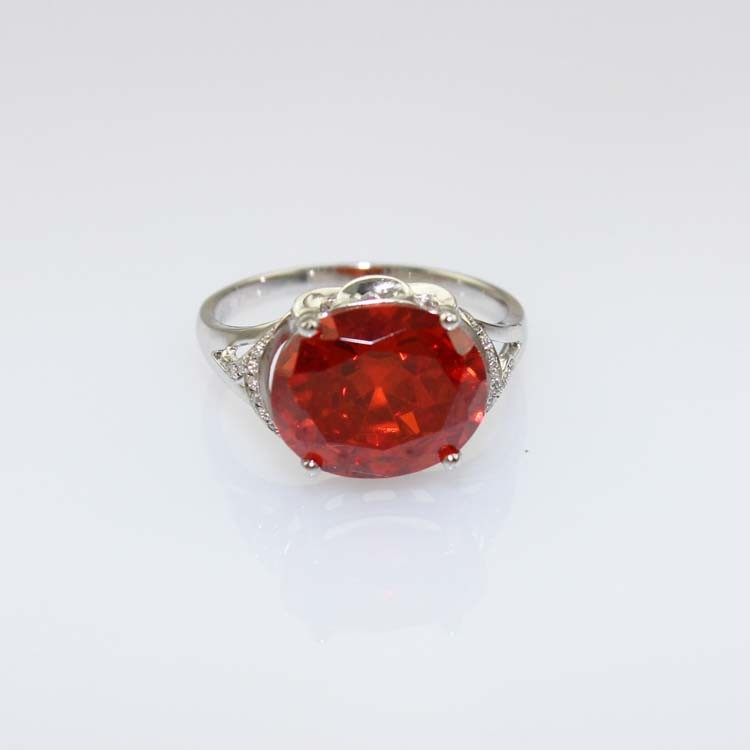Women Jewelry Sterling Silver Ring with 10mmx12mm Oval Red Cubic Zirconia(F41)