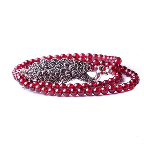 Buy cheap 4mm Round Genuine Garnet Beads 925 Silver Marcasite Charm Bracelet 20 inches (B120701) from wholesalers
