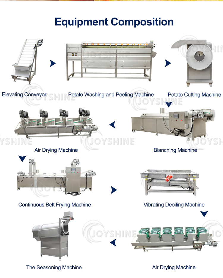 Food Industry Equipment Frozen French Fries Production Line with 100kg/h Capacity