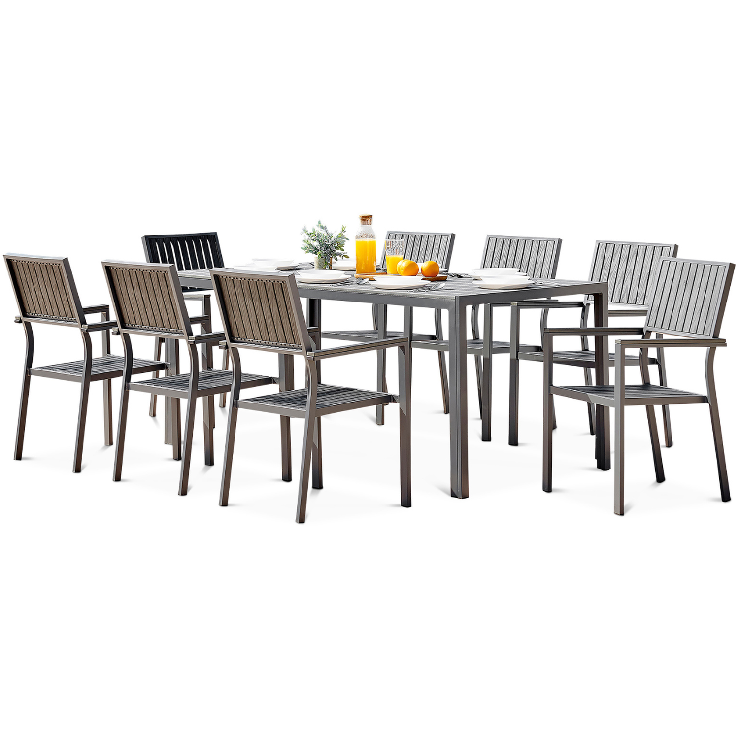 Villa Patio Dining Set AJUNION 8 Seat Outdoor Table and Chairs with Aluminum Frame