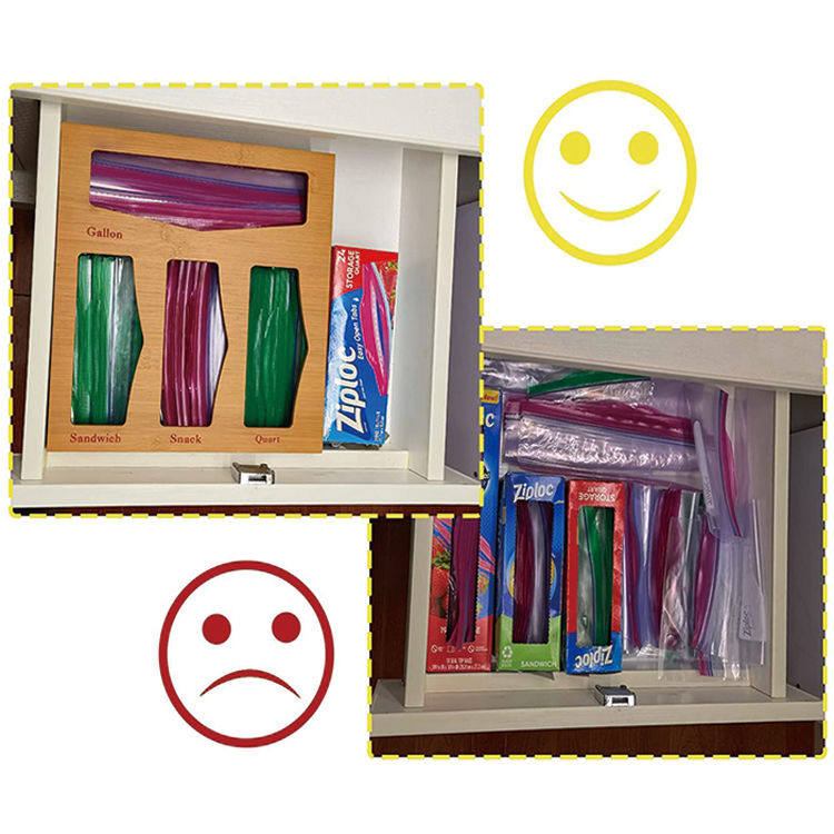 Bamboo Ziplock Bag Storage Box For Kitchen Drawer Food Bag Organizer Wall Mount