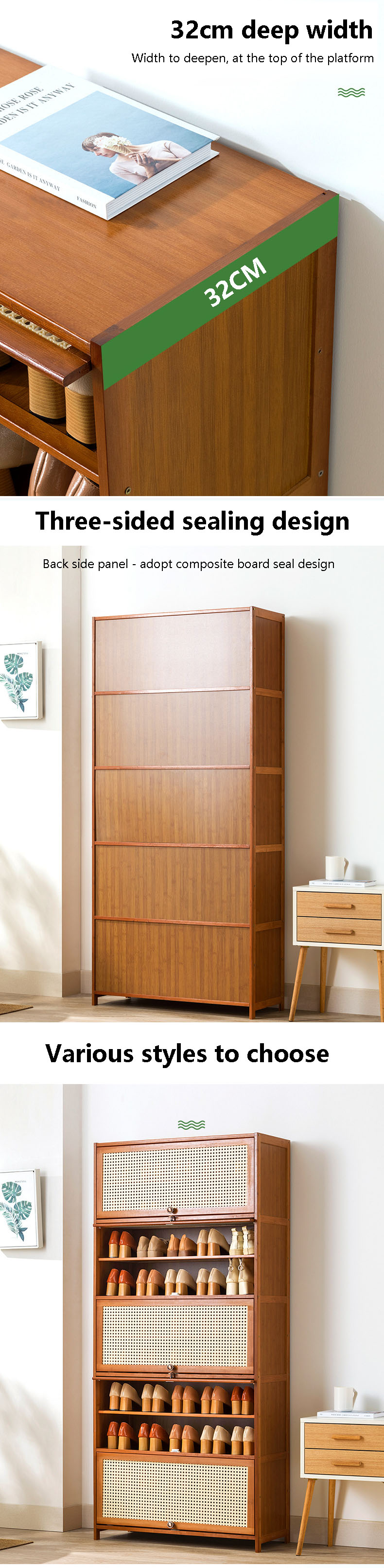 Bamboo 5 Tier Wooden Shoe Rack Storage Organizer Furniture