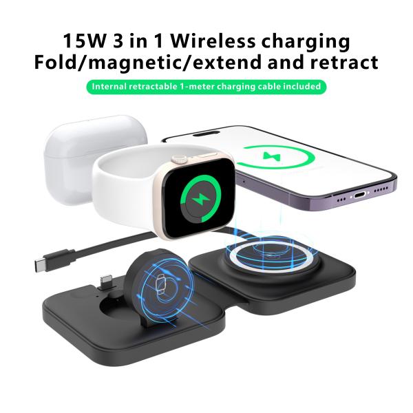Buy cheap Office Home Magsafe 3 In 1 Foldable Magnetic Wireless Charger For Samsung / Iphone from wholesalers