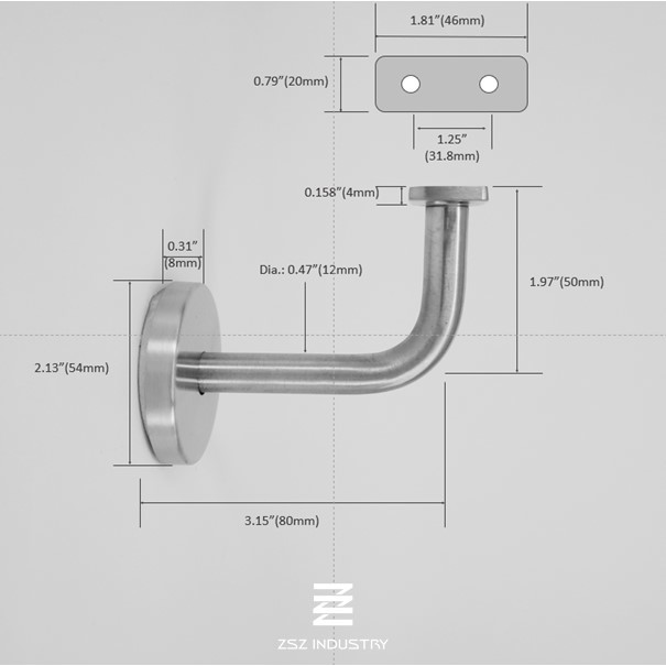 Satin / Mirror Finish Wall Mounted Handrail Bracket H50mm X W80mm