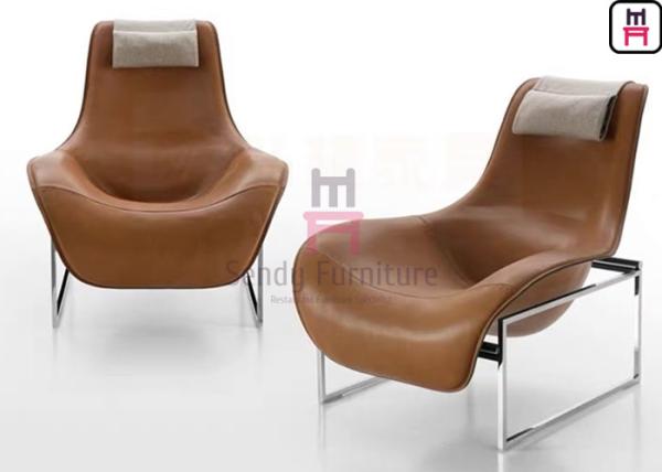 Buy cheap Frame Leather Lounge Fiberglass Dining Chair Revolving Disk Shaped Stainless Steel Base from wholesalers