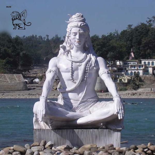 BLVE White Marble Life Size Lord Shiva Garden Statues Stone Sculpture Hindu God