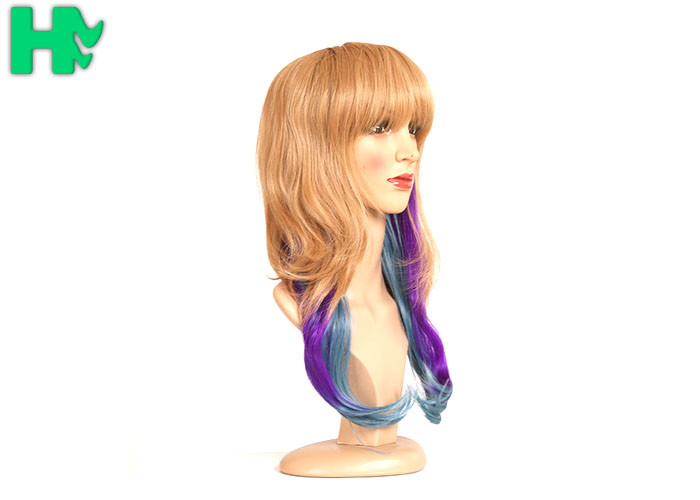 Dip Dyed Three Tone Long Synthetic Wigs / Full Head Hair Wig For Wild Party 160 Gram