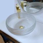 Clear Glass Vessel Basins Crystal Round Artistic 10 Inch Vessel Sink Countertop