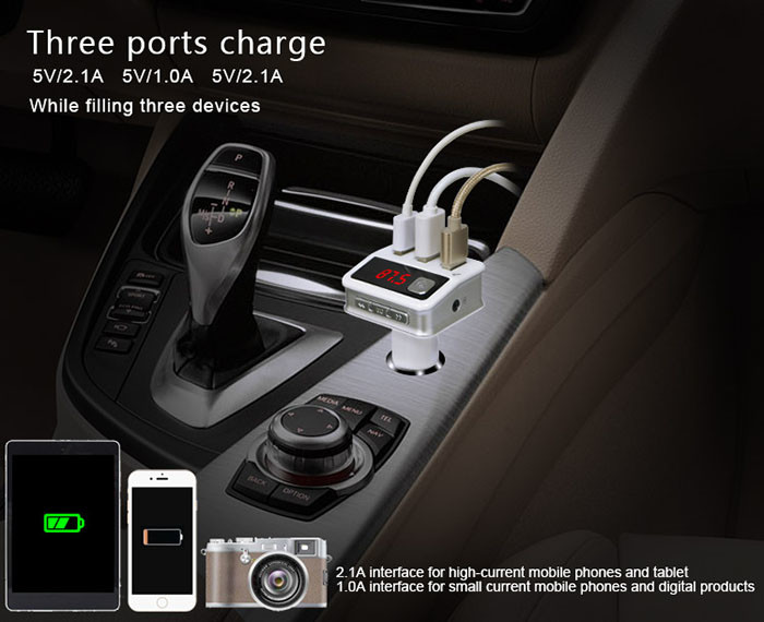 3 Usb Port Bluetooth Car Charger Automatic Power - Off Memory With FM Radio