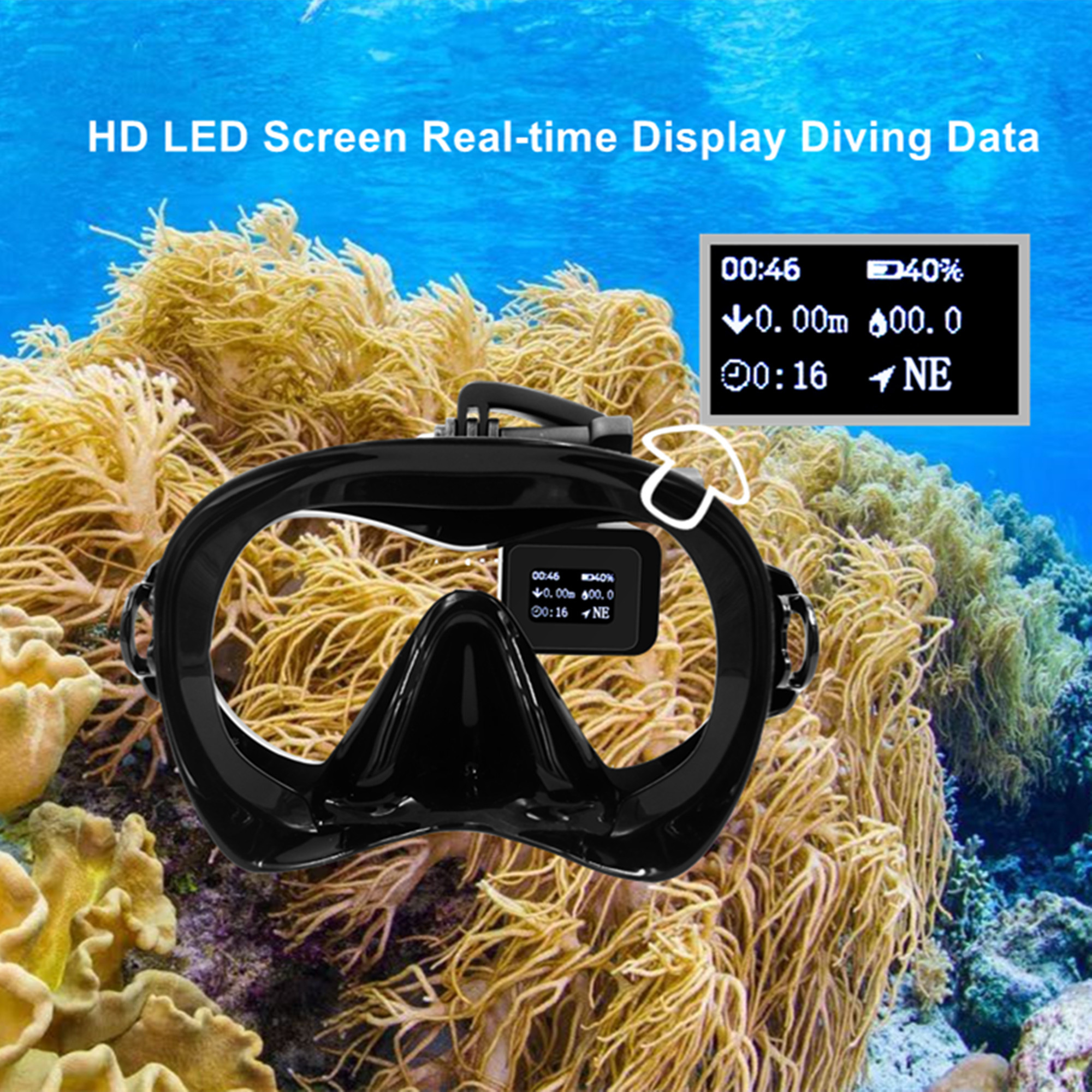 HUD Scuba Diving Mask With Depth Direction Time Data Monitoring
