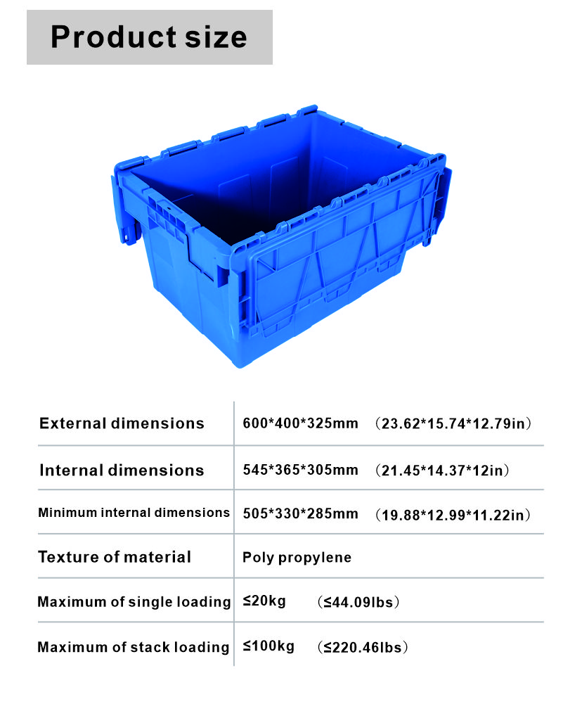 Tourtop Large Capacity Plastic Crate with Metal Handle ISO9001 Certified and Durable