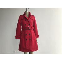 Buy cheap Red Ladies Wool Coat , Melton Trench Coat With Self Fabric Belt / Contrast product