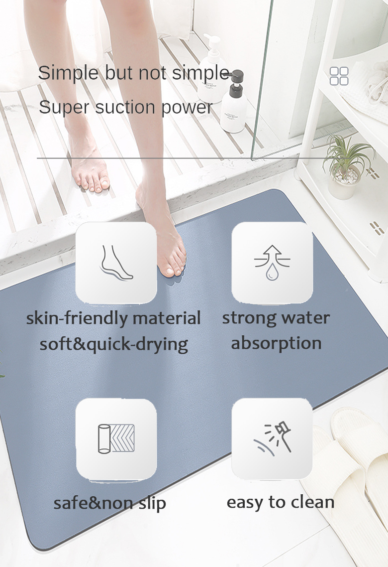 Customized High Absorbent Distomaceous Earth Bath Shower Floor Mat for Quick Drying