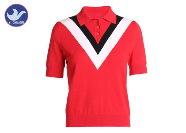 Buy cheap Red Short Sleeve Turtleneck Sweater , Knitted Polo Neck Jumper Buttons Closure Pullover from wholesalers