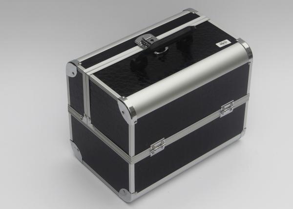 Buy cheap Black Aluminum Makeup Train Box PU Panel Cosmetic Case Double Open Beauty Box For Travel from wholesalers