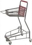 Gray Metal 2 - Tier Supermarket Basket Shopping Trolley Anti - Collision With 4