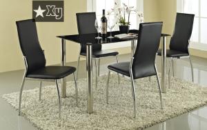 China hot sell black tempered glass dining table and pu chair on sale