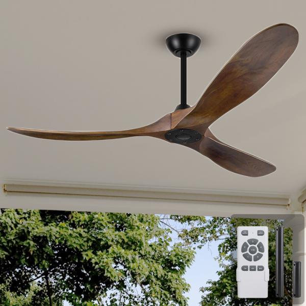 60 Inch Matte Black Ceiling Fan With Dark Walnut , Solid Wood Blade Ceiling Fan