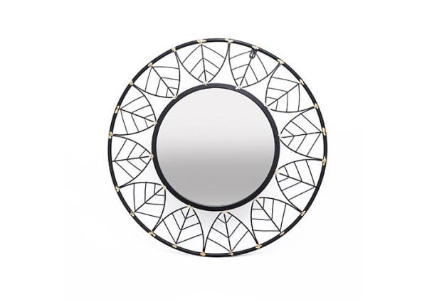Buy cheap Black Round Frame Leaves Dotted With Gold Design Mirrored Metal Wall Art For Outdoor Indoor from wholesalers