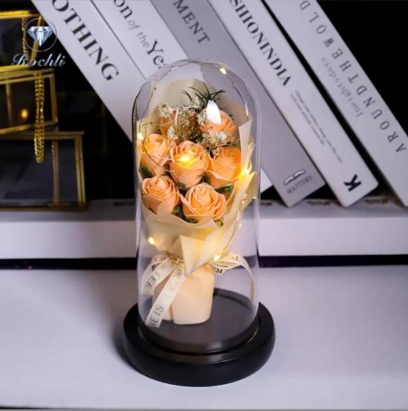Buy cheap Wholesale Factory Ins Artificial LED Decorative Flowers Birthday Glass Dome Rose Bouquet Valentine's Day Quality Soap Roses from wholesalers