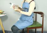 Classic Blue Kitchen Cooking Apron , Washed Women Cooking Apron With 4 Pockets