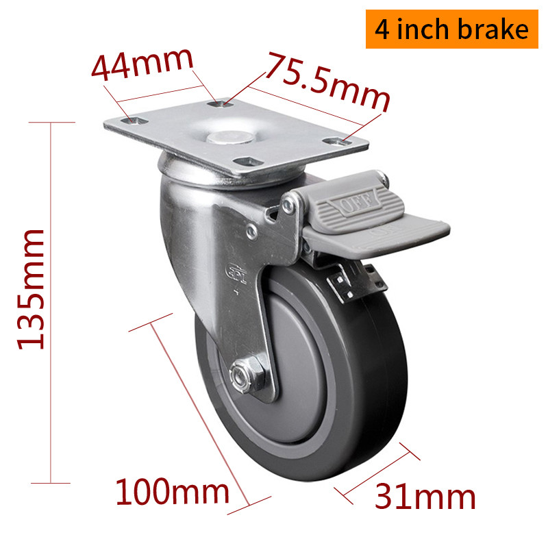 EDL Medium Duty Zinc Coating 4inch 130kg Plate TPU Caster by Rigid, Swivel and Brake type 5714P-77