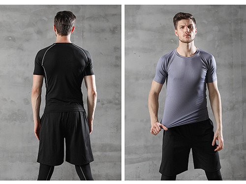 Men's Compression Pants Top Short Sleeve Sports Suit Running Wear