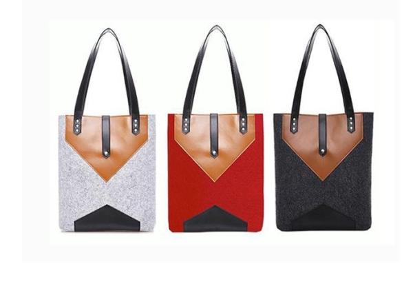 Buy cheap 33*36 Cm Felt Leather Bag , Lightweight Easy Carrying Felt And Leather Bag from wholesalers