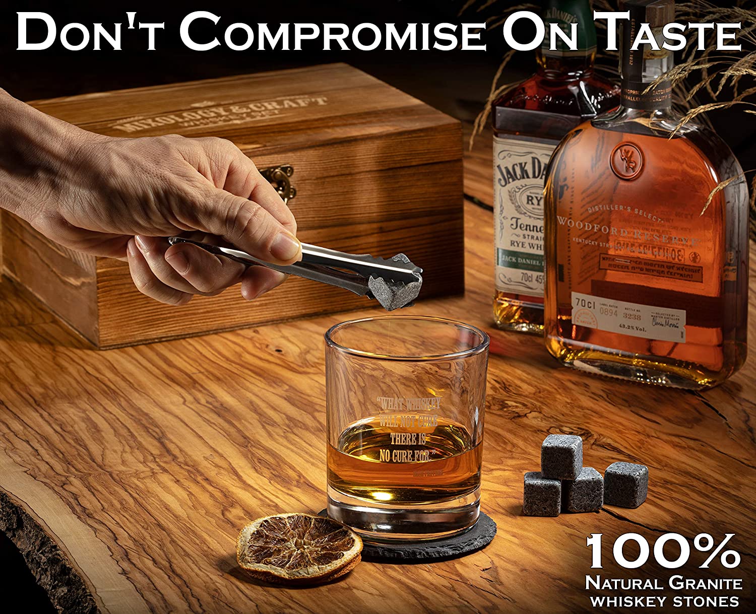 Luxury Wooden Cocktail Box Kit Thanksgiving Whiskey Glass And Stone Set