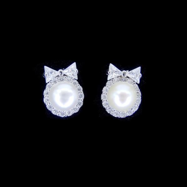 Buy cheap Rosette Shape Silver Pearl Earrings Sterling Silver Lovely Jewelry For Kids from wholesalers