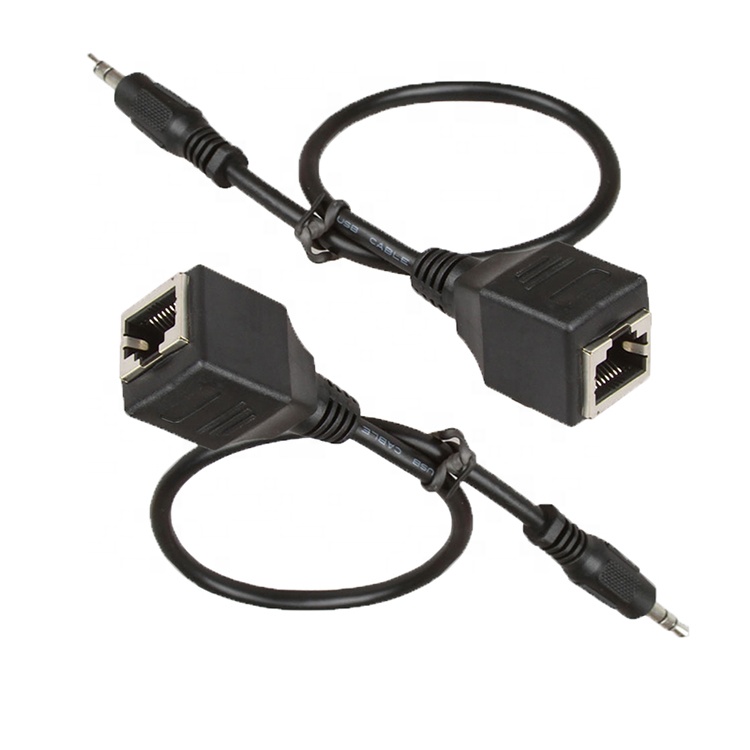 3.5mm Stereo Jack to RJ45 Female Socket Cat5 Cat6 Ethernet Extender Audio Cable