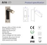 Modern led bedside wall light/wall reading light hotel/usb led headboard reading