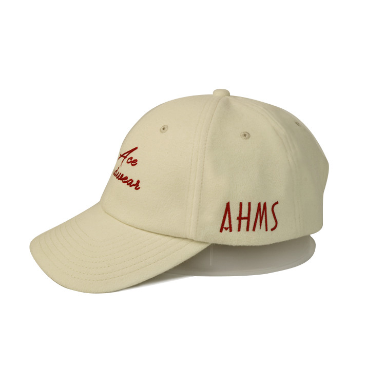 Wholesale Custom Logo Dad Cap Embroidered Baseball Caps Hat Polyester Wool Blended Fabric
