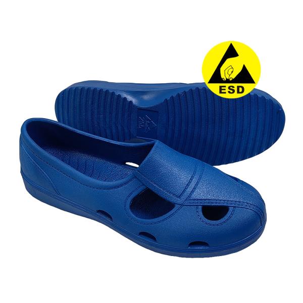 Buy cheap Blue Durable Integrated Molding SPU Material ESD Antistatic Workshop Safety Four Holes Sandals for Cleanroom from wholesalers