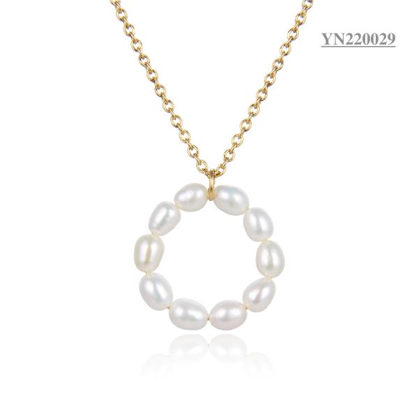Buy cheap Luxury Brand 14k Gold Plated Necklaces 10 Pearls Round Pendant Necklace from wholesalers