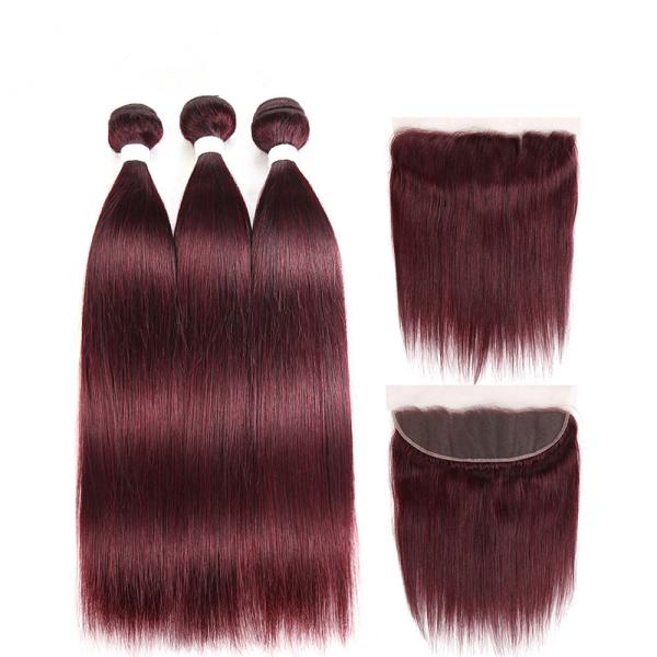 Buy cheap 13X4 Lace Frontal 100% Brazilian Virgin Hair / 99J Color Silky Straight Human Hair Weave from wholesalers