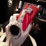 PU Drill Metal Buckle Pearl Small Hairball Chain Strap Cell Phone Case Cover for