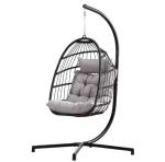 Outdoor Foldable Rattan Hanging Round Swing Egg Chair with Stand and 200KGS