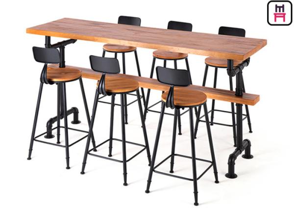 Buy cheap Solid Wood Top Restaurant Bar Tables Tube Design Base With Comfotable Footrest from wholesalers